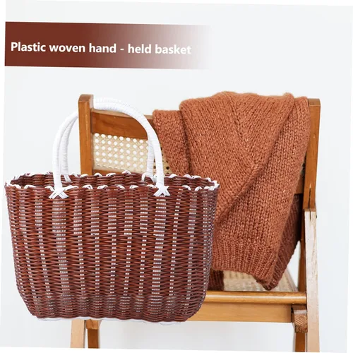 Vista 5 de Cabilock Cesta de plástico para mujer, bolsa de playa para mujer, 1 unidad, organizador de tejido, bolsa de compras, compras para comestibles