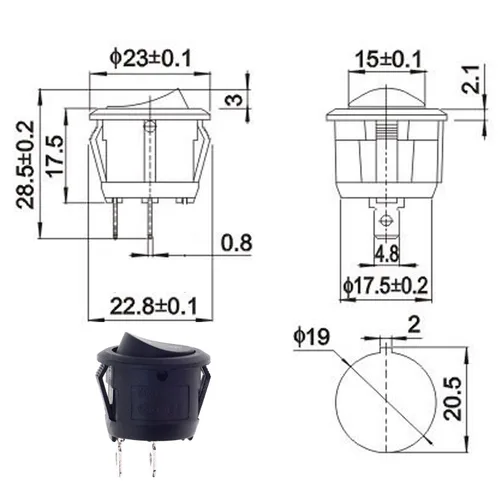 Vista 3 de 8 piezas SPST Snap-in ON-Off 2 Pin Round Snap Rocker Boat Switch