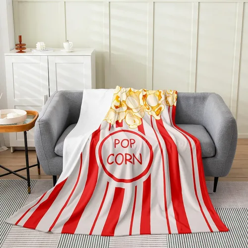 Vista 10 de Feelyou Manta de felpa para cine, manta de franela con patrón de palomitas de maíz para niños, niñas, adolescentes, póster de cine para todas