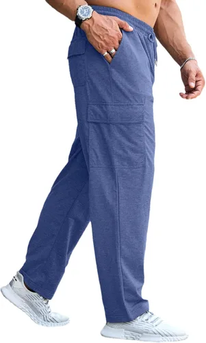 Vista 5 de CTU Pantalones deportivos holgados de moda para hombre, ligeros, para entrenamiento, pantalones deportivos con parte inferior abierta con bolsillos