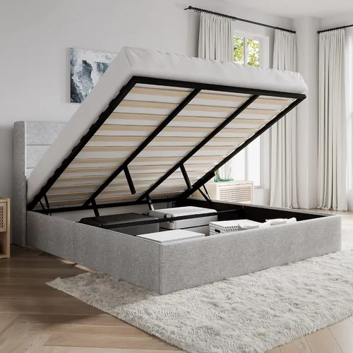 Vista 10 de SHA CERLIN Cama de Almacenamiento Elevable Tamaño Completo/Tapizada en Terciopelo/Cabecera Moderna Wingback/Marco de Cama Plataforma Negro