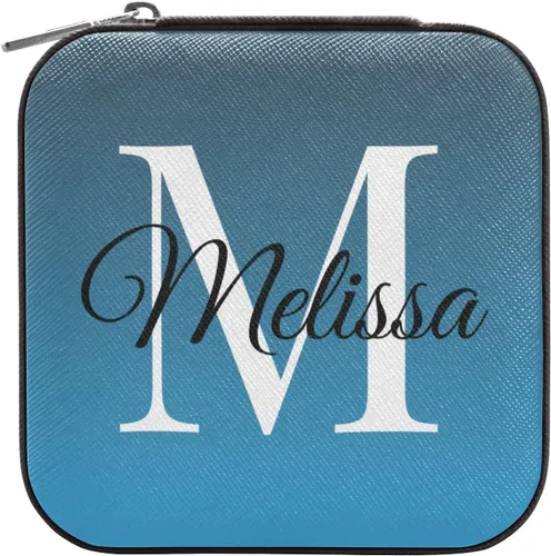 Vista 2 de Emelivor Joyero de viaje personalizado con degradado azul, de piel sintética, caja de joyería portátil personalizada, organizador de viaje, pequeño