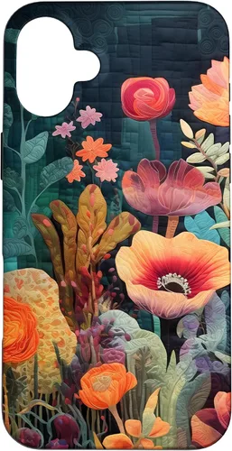 Vista 23 de iPhone 16 Flores coloridas en funda de edredón óptica, flores