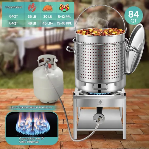 Vista 3 de ARC 84QT - Olla para hervir mariscos de acero inoxidable con quemador