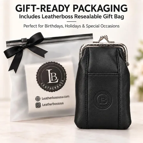 Vista 4 de Funda para cajetilla de cigarrillos de cuero con bolsillo para mechero, regular o 100 unidades, de Leatherboss (negro)
