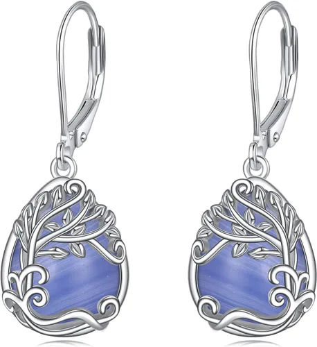 Vista 171 de Aretes colgantes con forma de lágrima de filigrana de piedra lunar de plata de ley 925 con cierre de palanca para mujer, regalos de joyería