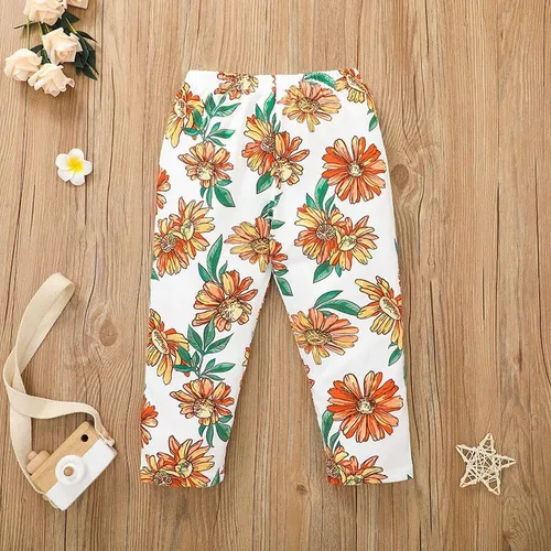 Vista 6 de GDDXLM Conjunto de traje de bebé para niña pequeña, con volantes, manga larga, pantalones florales con diadema, traje de traje de niña pequeña