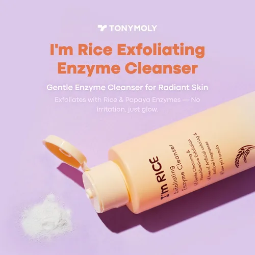 Vista 2 de TONYMOLY I’m Rice Exfoliating Enzyme Cleanser – Lavado facial de polvo de arroz y exfoliante de enzima de papaya, mascarilla suave AHA para una piel