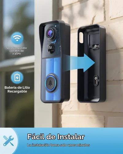 Vista 6 de AUE Timbre de puerta inalámbrico, timbre de video HD 2K con timbre de anillo, funciona con pilas, visión nocturna, audio de 2 vías, detección