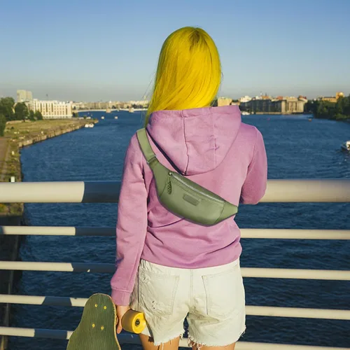Vista 3 de Bolso pequeño de la honda para las mujeres del riñonera de nylon con la correa ajustable, Verde