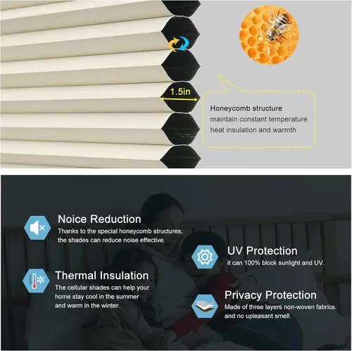 Vista 3 de MYshade Persianas celulares de tamaño personalizado, persianas opacas sin cordones para dormitorio, baño, sala de estar, control de luz, persianas
