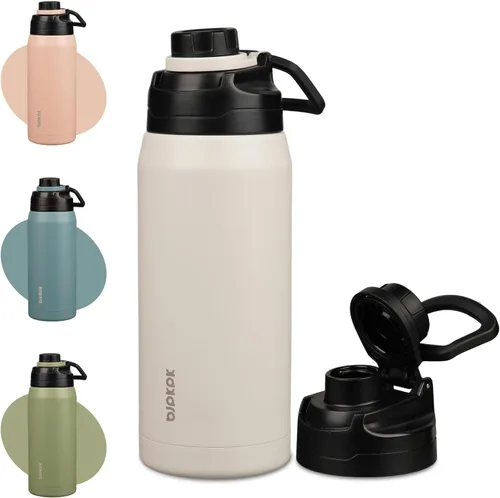 Vista 8 de BJPKPK Botella de agua aislada de 36 onzas, botellas de acero inoxidable con tapa de boquilla a prueba de fugas, jarra de agua grande de boca ancha