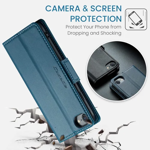 Vista 6 de QLTYPRI Funda tipo cartera para iPhone 7/8/SE 2020/SE 2022 con tarjetero, color azul