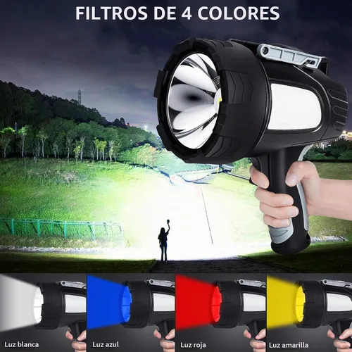 Vista 6 de Linterna de foco recargable, 99,000 lúmenes, proyector LED súper brillante con 6 modos y trípode plegable, potente luz puntual de 30 horas de larga