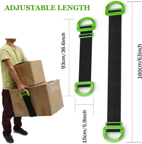 Vista 2 de Correas móviles, paquete de 2 correas de elevación móviles con mango ajustable para 1 persona para mover muebles, electrodomésticos, objetos