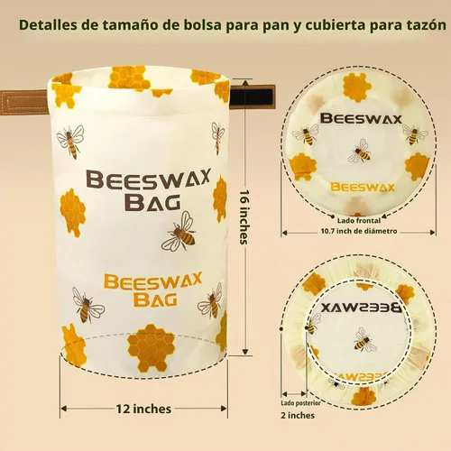 Vista 3 de Bolsas de pan de cera de abejas OHIYO para pan casero y cubierta elástica reutilizable para tazón de fermentación, cubierta elástica para masa
