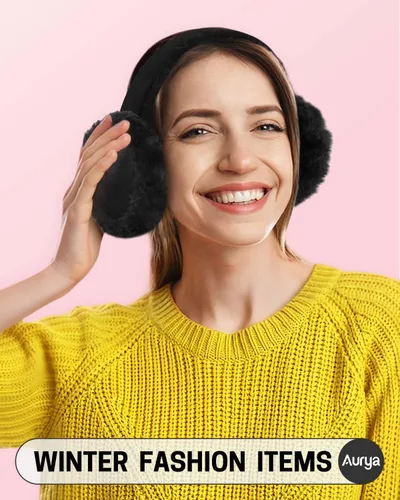 Vista 2 de Aurya Orejeras - Orejeras Clásicas Unisex para Calentar las Orejas para Invierno al Aire Libre para Mujeres Negro
