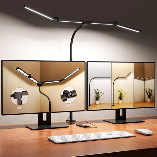 Vista 8 de Lámparas de escritorio LED para oficina en casa, lámpara de escritorio ajustable con brazo oscilante con abrazadera
