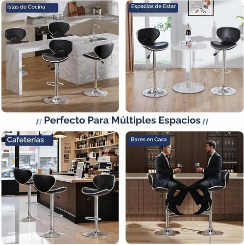 Vista 7 de Juego de 2 taburetes de bar, taburetes de bar giratorios ajustables para mostrador de cocina, silla de bar moderna de cuero PU de altura