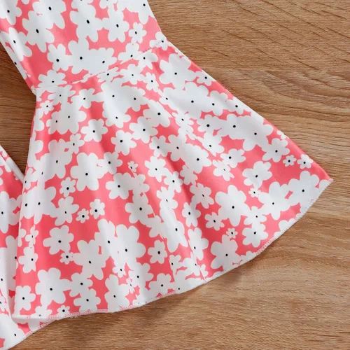 Vista 2 de TBUIALL Ropa de niña para el día de San Valentín, manga corta, camiseta con letras, sin botones, pantalones acampanados, trajes para niños