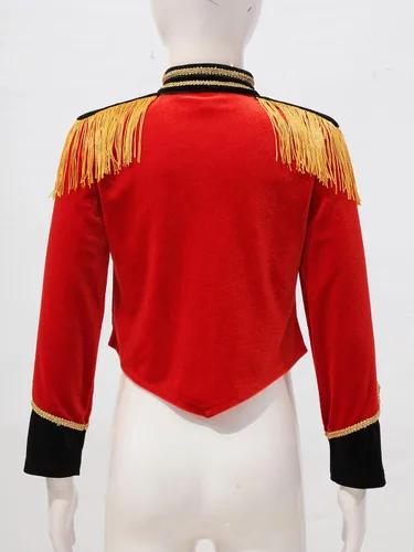 Vista 3 de ACSUSS Disfraz de maestra de ceremonias de circo para niñas y niñas, disfraz de banda de marcha, uniforme, borlas, chaqueta