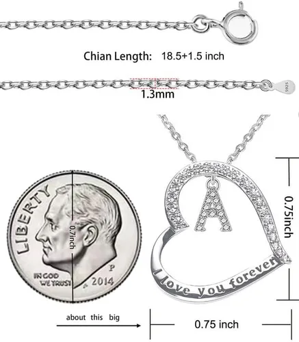 Vista 6 de ITS4YEO 925 Sterling Silver Infinity Heart Pendant Initial Necklaces Silver Necklace Zircon Pendant Necklaces for Women Jewelry Gift for Women Wife