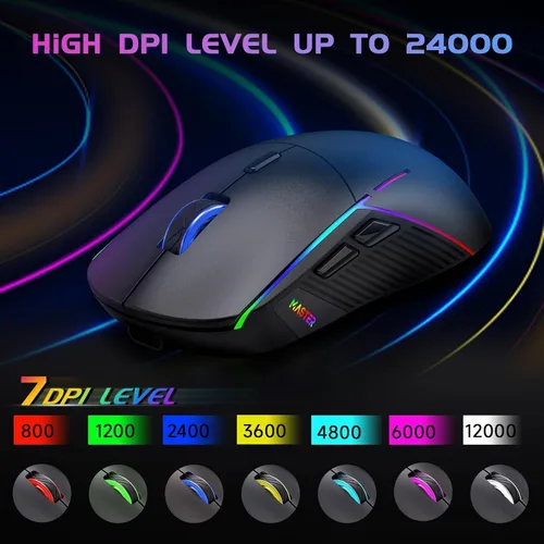Vista 3 de FFJ Ratón Inalámbrico para Juegos, 24000 DPI, Ratón para Juegos Tri-Modo 2.4G/USB-C/Bluetooth 5.3, Ratón RGB Programable para Juego, Duración