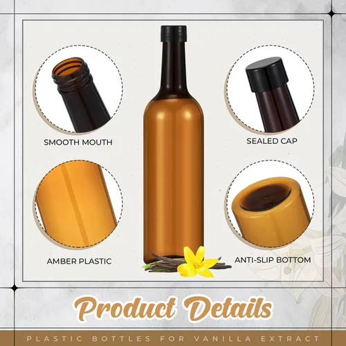 Vista 3 de Baderke Juego de 8 botellas de extracto de vainilla de 25 onzas, tarro de vainilla casero de Navidad, botella de cuello largo para regalos