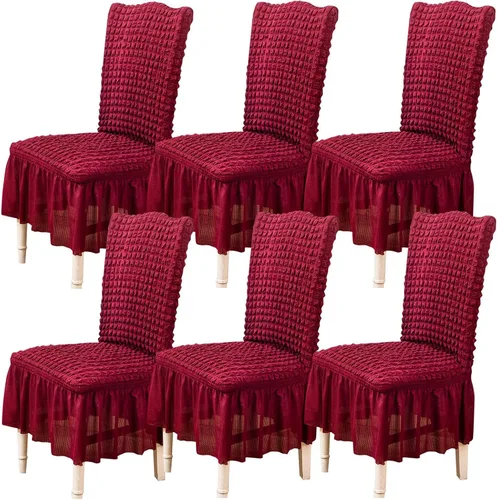 Vista 50 de Qubjus Juego de 2 fundas elásticas para sillas de comedor con falda, extraíbles y lavables, para sillas de cocina, juego de fundas protectoras