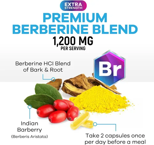 Vista 3 de Berberine HCL Blend 1200mg por porción – Alta absorción, suplemento de berberina extra fuerte – Salud avanzada del corazón y apoyo inmunológico