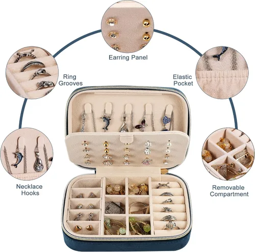 Vista 3 de Dajasan Estuche de viaje de joyería de terciopelo caja de joyería de viaje pequeña caja organizadora de joyas portátil para aretes pulseras anillos