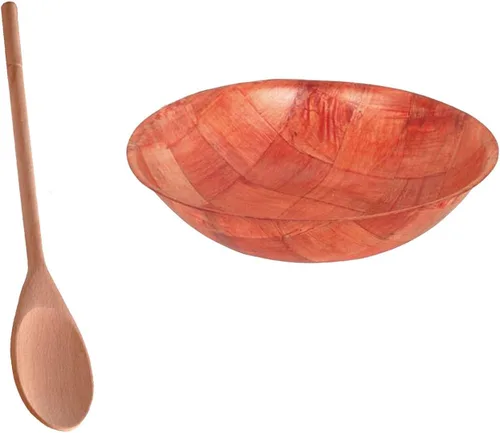 Vista 8 de Tiger Chef Cuencos de ensalada de madera tejida de 20 pulgadas. Juego de 3 cuencos con cuchara de ensalada gratis. Cuencos de ensalada de palomitas