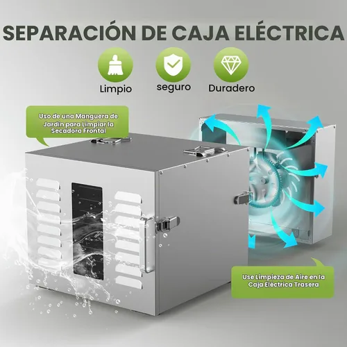 Vista 2 de Máquina deshidratadora de alimentos de 10 bandejas comerciales para cecina y hierbas, área utilizable de hasta 24.65 pies² y temperatura de 194℉