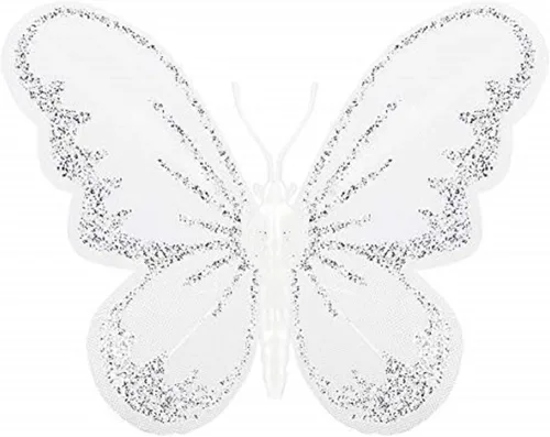 Vista 8 de Firlar Adorno de mariposa con purpurina de Navidad, 24 piezas de clip de mariposa para árbol de Navidad, coronas, fiestas, decoración de boda