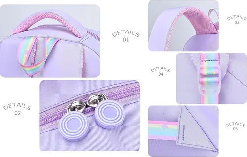 Vista 8 de Juego de mochila de unicornio para niña, mochila escolar para niños, bonita mochila escolar para niña, con lonchera y estuche para lápices, rosa