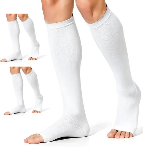 Vista 18 de CHARMKING 3 pares de calcetines de compresión de punta abierta para mujeres y hombres, circulación de 15-20 mmHg es el mejor apoyo para uso durante