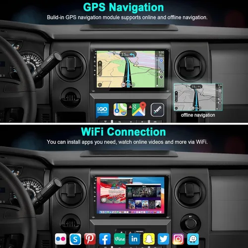Vista 5 de Para Ford F150 2009-2014 4G+64G Radio de coche de 8 núcleos, pantalla táctil IPS de 9 pulgadas estéreo para coche con Carplay inalámbrico/Android
