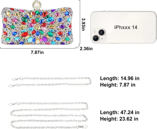 Vista 4 de Bolso de mano con diamantes de imitación para mujer, bolsa de noche brillante para fiesta, bolsa pequeña multicolor, bolso cruzado brillante
