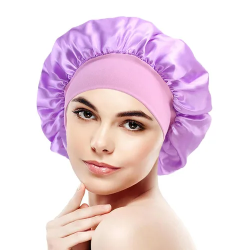 Vista 11 de Gorro de seda blanco para mujeres durmiendo, gorro de seda para dormir, trenzas de cabello rizado, gorra de satén grande para dormir, gorra de noche