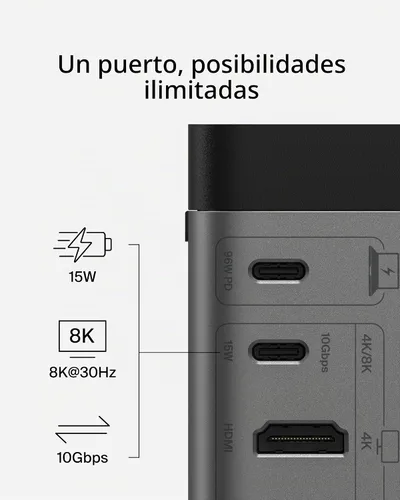 Vista 8 de Belkin Hub USB-C 11 en 1 Pro GaN 150W Triple 4K HDMI Windows, portátiles estación de acoplamiento, USB-A, Ethernet, SD, MicroSD, audio de 0.1 in