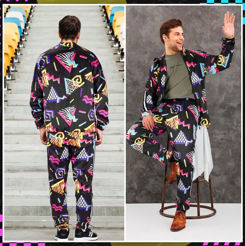 Vista 6 de Mepase Traje retro de los años 80 y 90 para hombre, ropa deportiva con cinta lateral, ropa urbana, ropa urbana, casual, manga larga, chándal