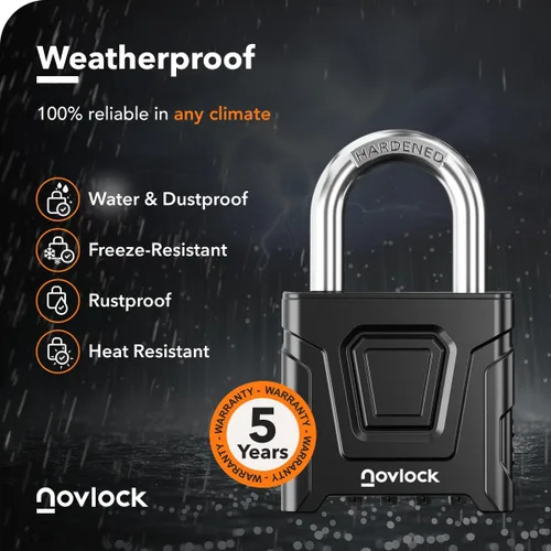 Vista 3 de Candado de combinación para exteriores, resistente, grande, resistente a la intemperie con código, para puertas, vallas, cobertizos, taquillas, Negro