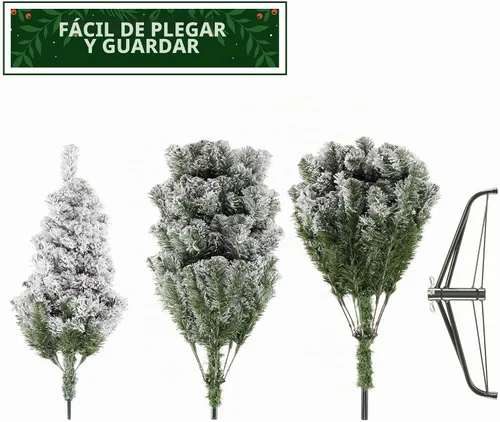 Vista 7 de Casafield Árbol de Navidad artificial de pino nevado realista preiluminado de 6 pies con soporte de metal resistente