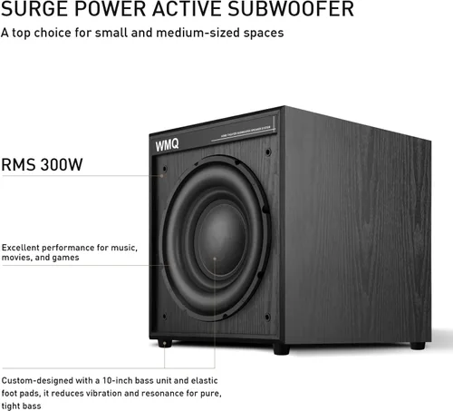 Vista 2 de Subwoofer casero accionado de 10 pulgadas, altavoz bajo activo de alta potencia con entrada RCA LFE