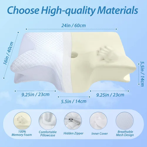 Vista 3 de HOMCA Almohada Cervical de Espuma Viscoelástica, 2 en 1 Almohada Ortopédica de Contorno Ergonómico para Dolor de Cuello, Almohadas de Soporte