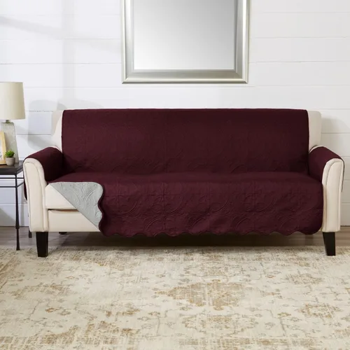 Vista 64 de Great Bay Home Funda reversible de retazos reclinable, lavable, protector de muebles con correas elásticas, perfecta para niños y mascotas, detalle