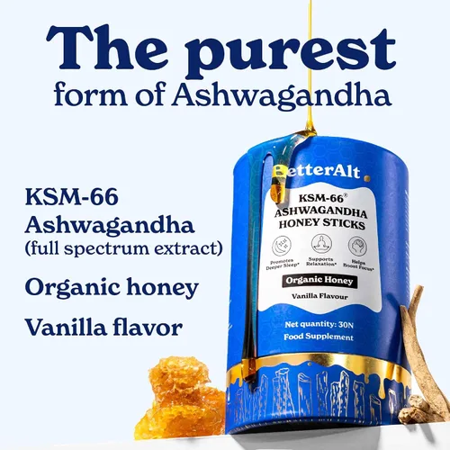 Vista 3 de Better Alt KSM 66 Ashwagandha Honey Sticks Miel orgánica multiflora del Himalaya Ayuda a promover la relajación, la concentración Suplemento