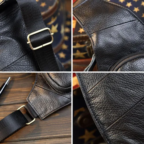 Vista 8 de KPYWZER Vintage Leather Sling Bag Backpack for Men Crossbody Shoulder Chest Day Pack Backpacks