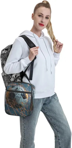 Vista 7 de Lonchera térmica para niños y niñas, bolsa de almuerzo de fútbol para el trabajo, picnic, escuela, viajes, senderismo, playa o pesca, fiambrera