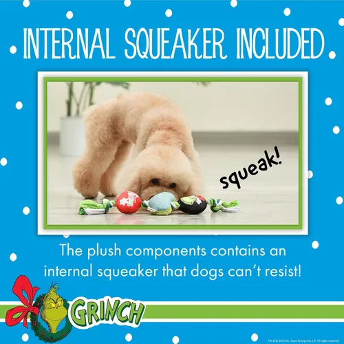 Vista 4 de Dr. Seuss for Pets Cómo el Grinch Robó la Navidad Juguete de Cuerda del Grinch de 14 pulgadas para Perros Juguetes Chirriantes para Perros La